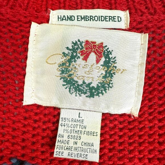 Christopher & Banks Vtg Y2k Ice Skating Cardigan Large Hand Embroidered Cotton - Picture 4 of 12